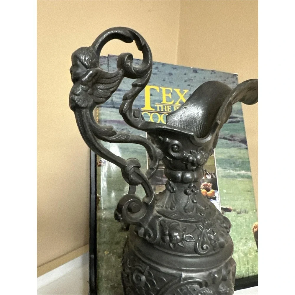 Victorian Metal Pitcher, French‎ Cherub Motif, Repoussé (Vintage Decor)